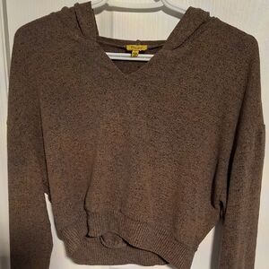 Daisy Brown Hooded Cropped Knit Top
